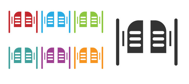 黑色老西部摆动沙龙门图标孤立的白色背景。设置图标丰富多彩。矢量图图片下载