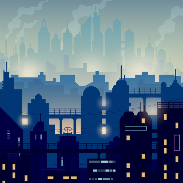 夜晚的城市场景。夜晚的现代城市。图片下载