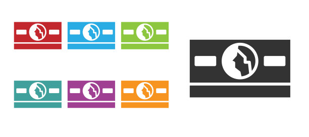 黑色烟囱纸币现金图标孤立在白色背景。钱钞票栈。比尔的货币。设置图标丰富多彩。矢量图图片下载