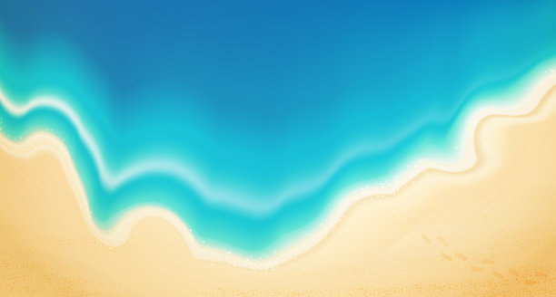 俯视图夏天与水玩设备放置在海滩上。沙滩背景有游泳圈、凉鞋、雨伞、球、海星和大海。矢量插图。图片下载