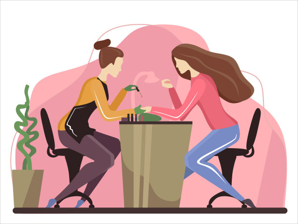 在美甲沙龙。美甲师正在用指甲油做手术。美甲沙龙里的女人。美容院。卡通平面矢量插图。指甲和美丽。指甲酒吧。凝胶laque。凝胶波兰。女孩的指甲图片下载