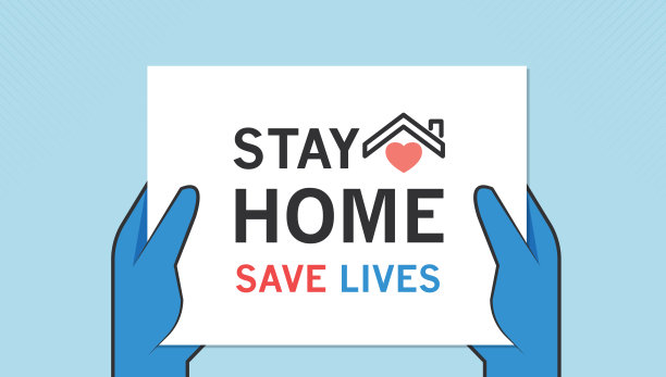 居家隔离和预警，阻止新冠肺炎传播。安全的字体排版海报与文本标志，灰标签或标签。病毒载体插图图片下载
