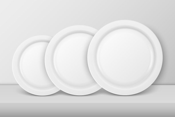 矢量3d现实白瓷，塑料或纸一次性食物盘子设置不同大小的特写。前视图。设计模板，模拟图形，品牌标识，印刷等图片下载
