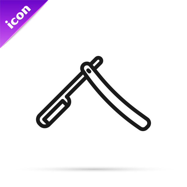 黑线直剃刀图标孤立在白色背景上。理发店的标志。矢量图图片下载