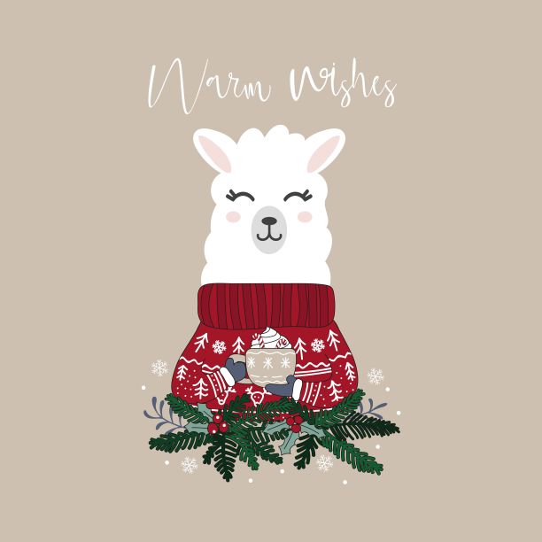 温馨祝福冬卡与快乐羊驼图片下载