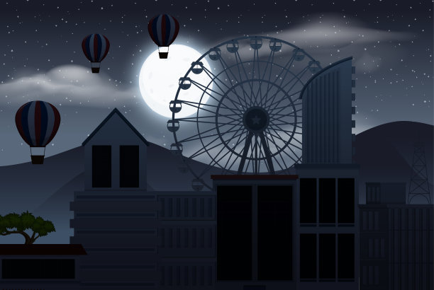 背景场景与黑暗的天空在城市上空图片下载