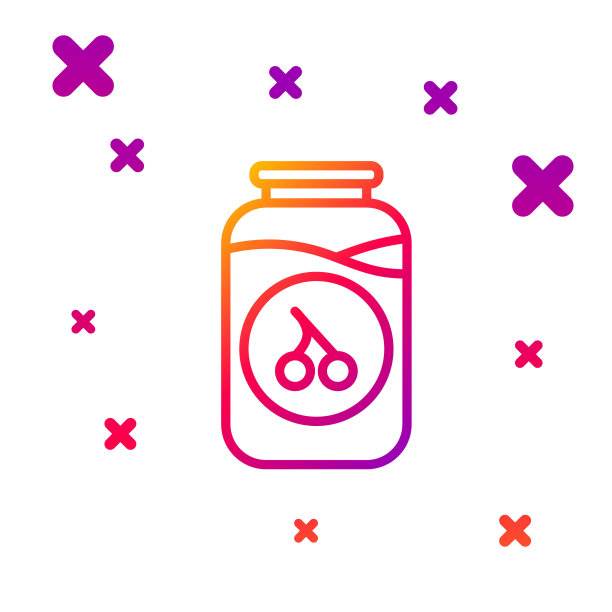 颜色线樱桃果酱罐图标孤立在白色背景。梯度随机动态形状。向量图片下载