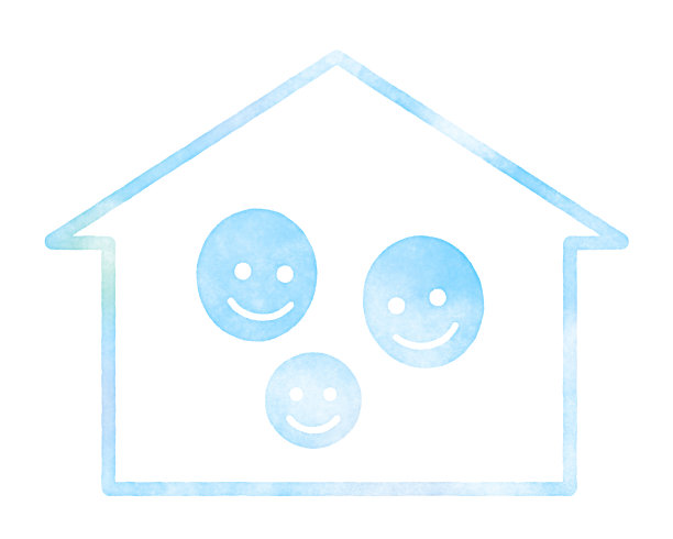 呆在家里。一个简单的房子形状的插图，水彩纹理图片下载