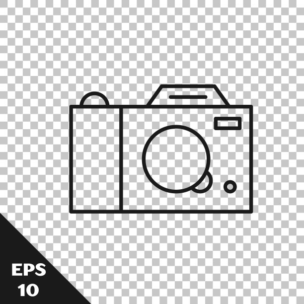 黑线照片相机图标孤立在透明背景上。与相机图标。向量图片下载