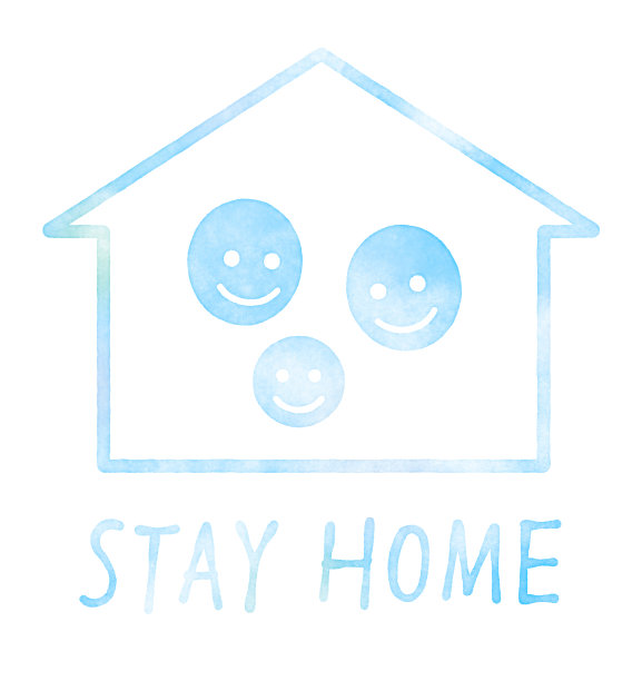 呆在家里。一个简单的房子形状的插图，水彩纹理图片下载