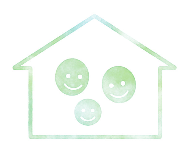 呆在家里。一个简单的房子形状的插图，水彩纹理图片下载