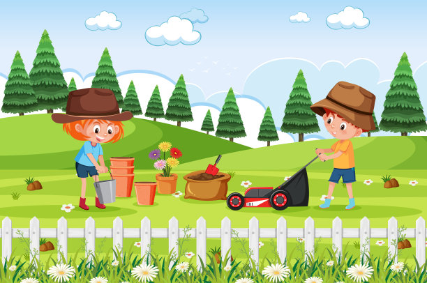 背景场景:孩子们在公园里工作图片下载