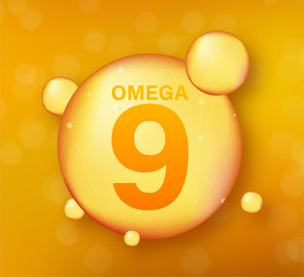 欧米茄9黄金图标。维生素滴丸胶囊。闪亮的金色香精滴。矢量插图。图片下载