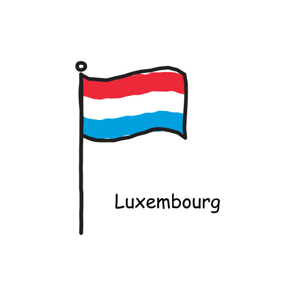 在旗杆上粗略地手绘了一面卢森堡国旗。三色旗。股票矢量插图孤立的白色背景。图片下载