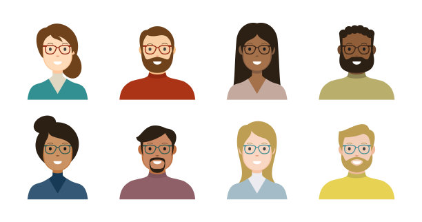 人阿凡达图标集-个人资料多样化的脸为社会网络-向量抽象插图图片下载