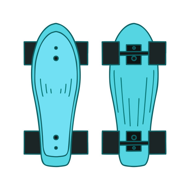 滑板顶部和底部视图的一套颜色轮廓图。积极的生活方式。体育爱好。矢量对象图片下载