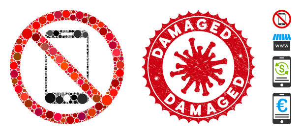 马赛克没有带有冠状病毒的智能手机图标图片下载