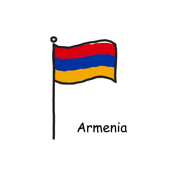 在旗杆上手绘亚美尼亚国旗。三色旗。股票矢量插图孤立的白色背景。图片下载