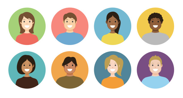 人阿凡达圆形图标集-轮廓多样化的脸为社会网络-向量抽象插图图片下载