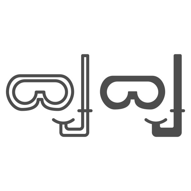 浮潜设备线和固体图标，夏季概念，游泳设备标志在白色背景，潜水管和面具图标在轮廓风格的移动概念和网页设计。矢量图形。图片下载