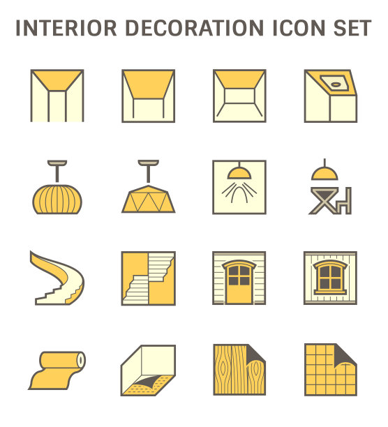 天花板和室内装饰材料矢量图标集设计。图片下载
