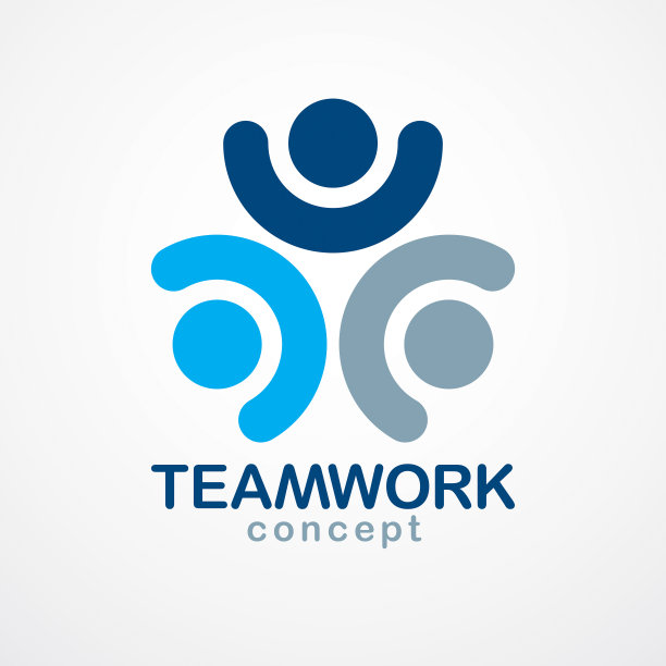 团队和友谊的概念创造与简单的几何元素作为一个人的船员。矢量图标或标志。团结协作的理念，商界人士蓝色梦之队的设计。图片下载