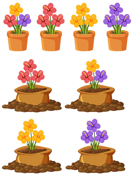 白色背景上陶罐上五颜六色的花朵图片下载