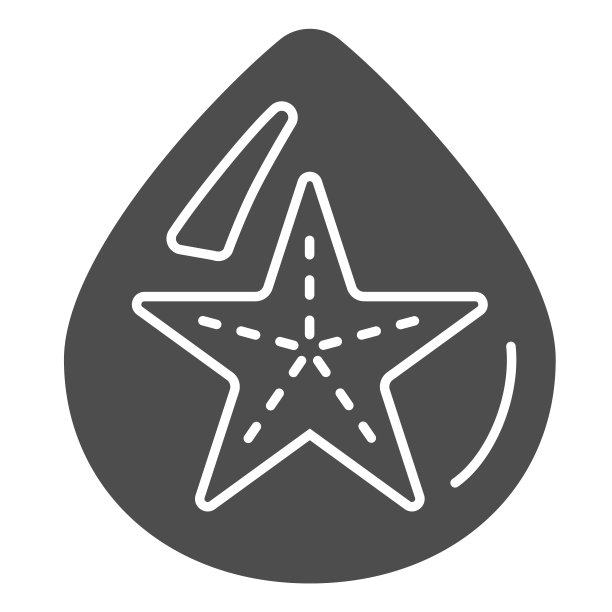 海星在水滴水固体图标，夏季概念，海星标志在白色背景，水滴与海星字形风格的移动概念和网页设计。矢量图形。图片下载