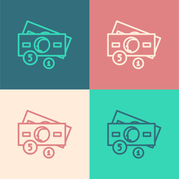 波普艺术线堆纸币现金图标孤立的颜色背景。钱钞票栈。比尔的货币。矢量图图片下载