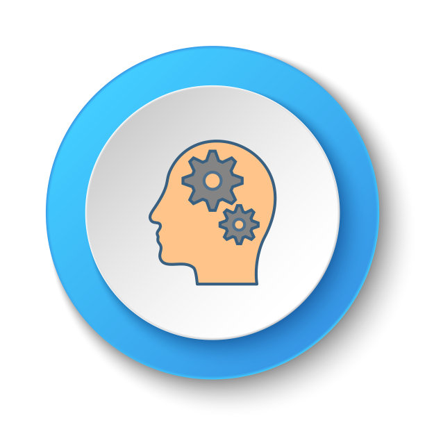 圆形按钮为web图标。头脑风暴，齿轮矢量图标。按钮横幅圆形，徽章界面的应用说明图片下载