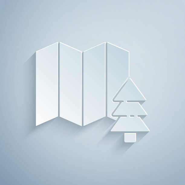 在灰色背景上孤立的地图图标上森林的位置。纸艺术风格。矢量图图片下载