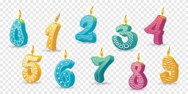一套节日用的彩色蜡烛。手绘矢量插图。透明背景上的数字图片下载