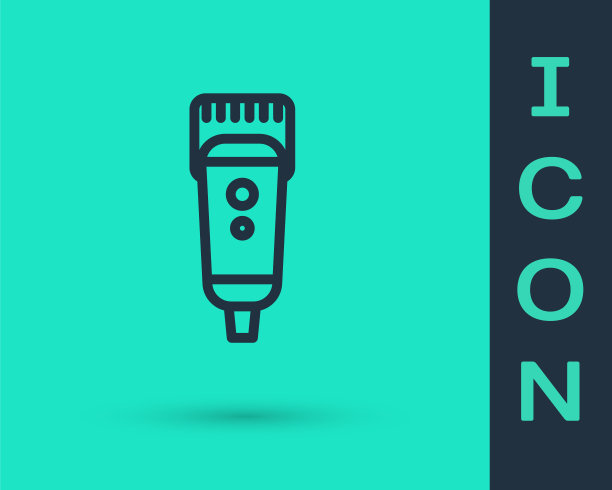 黑线电动理发器或剃须刀图标孤立在绿色背景上。理发店的标志。矢量图图片下载