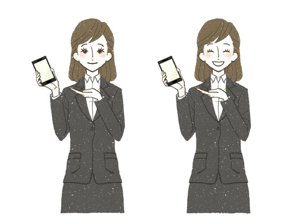 穿着西装拿着智能手机的女人图片下载