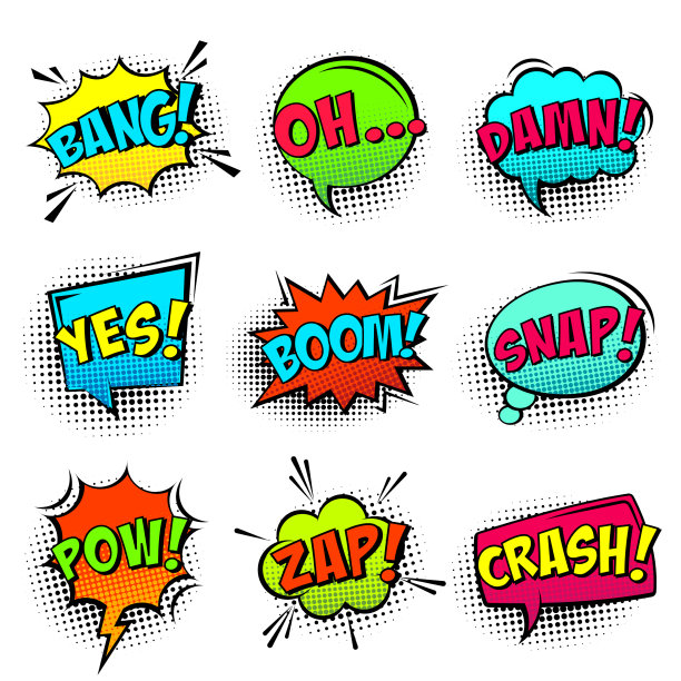 滑稽的彩色讲话气泡与半色调阴影图片下载