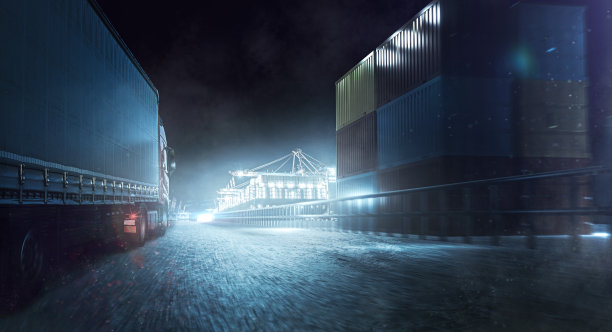 集装箱港口的卡车图片下载