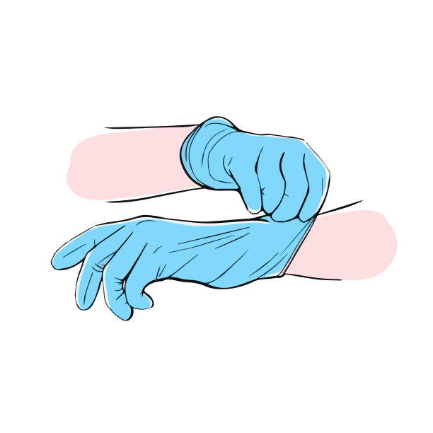 医用防护手套隔离在白色背景上。乳胶手术手套。手绘矢量插图在涂鸦风格。图片下载