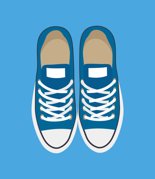一双孤立在蓝色背景下的休闲运动鞋图片下载