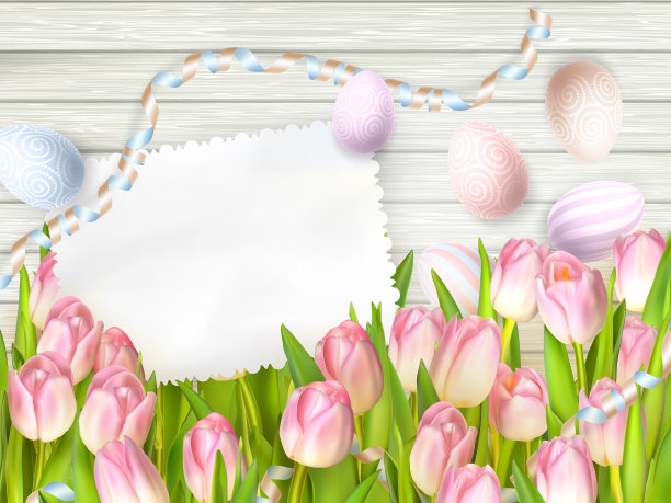 复活节彩蛋，郁金香和空古董卡。每股收益10图片下载