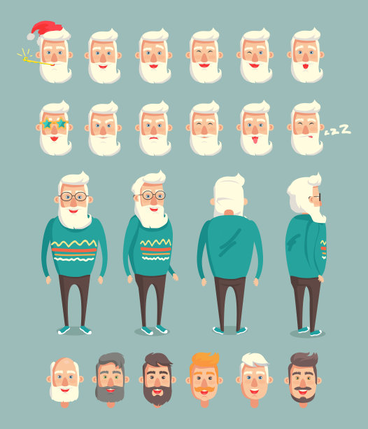 爷爷穿毛衣设置矢量插图图片下载