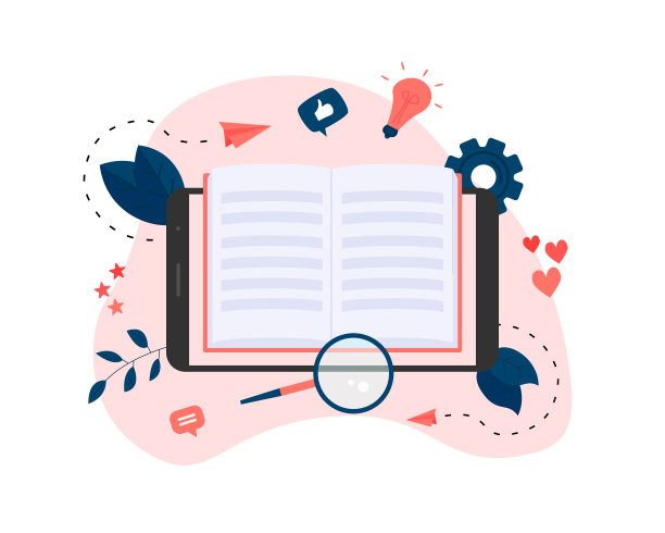 平面设计电子书的概念。网上图书馆和书籍图片下载