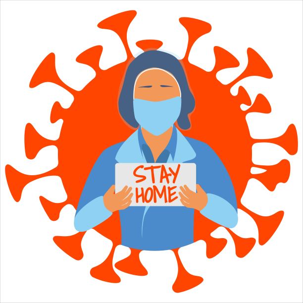 待在家横幅模板。检疫隔离或时期。卫生保健的概念。对感染冠状病毒的恐惧。全球病毒的流行或大流行。时尚的平面矢量插图图片下载