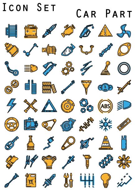 一组带有汽车部件的图标。图片下载