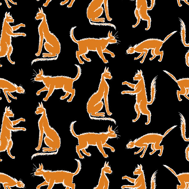 无缝图案绘制的红色家猫。图片下载