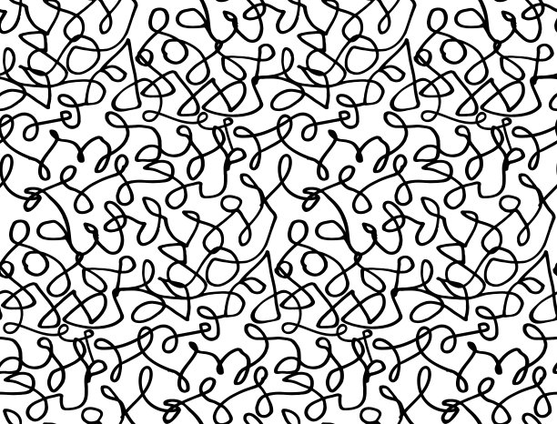 曲线无缝图案。用笔写意涂鸦，白底黑笔。花木抽象矢量纹理。左右摇摆的手绘。图片下载