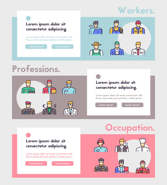 向量颜色线性图标的工人男人旗帜设置图片下载