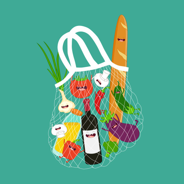 网眼袋和有趣的杂货。矢量插图。图片下载