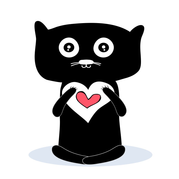 可爱的黑猫与粉红色的心设计艺术和打印矢量eps图片下载