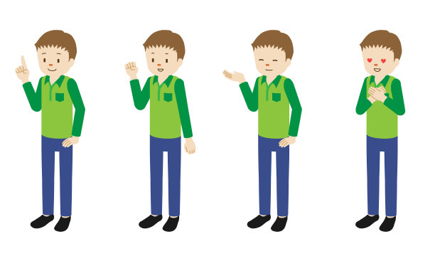 插图一套四姿势的男性人物站立图片下载