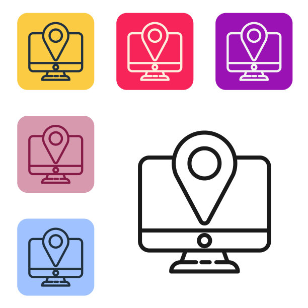 黑线电脑显示器和带有位置标记的折叠地图图片下载